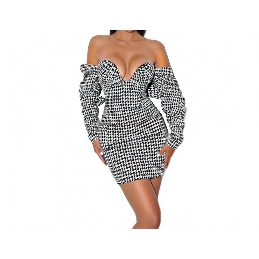 NEW PORSHIA BY PORSHIA BANKS privilege houndstooth dress in multi